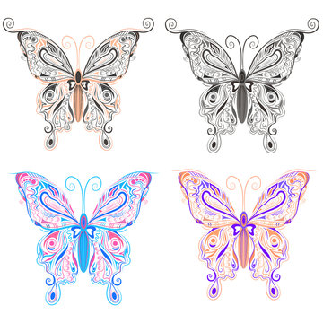 Set butterflies ornamental style