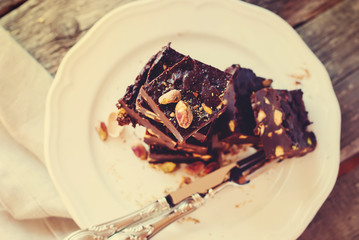 Chocolate Fudge with Pistachios, Homemade food