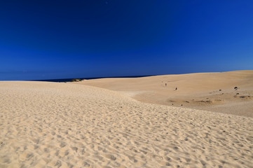 Beautiful Corralejo beach and blue sky. Fuerteventura.