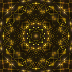 gold kaleidoscope light, dark abstract background