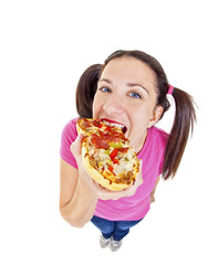 Woman eating pizza