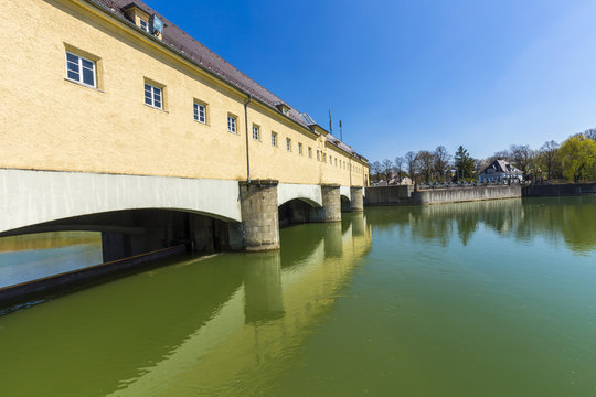 Historic weir at the river Isar  in Munich