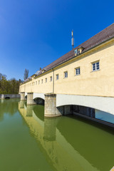 Historic weir at the river Isar  in Munich