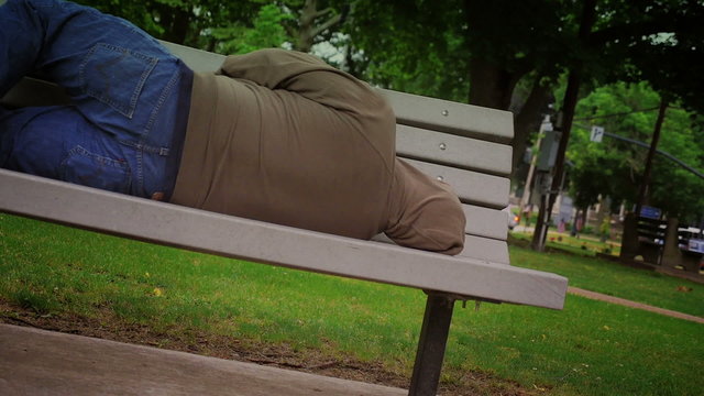 Homeless Man on Park Bench