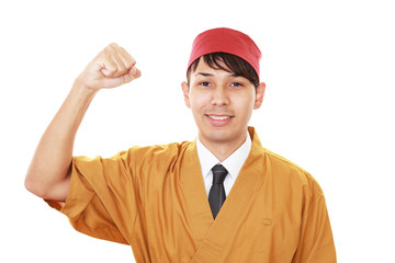 ガッツポーズの寿司職人