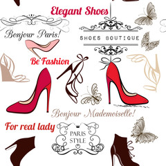 Fashion seamless background pattern with elegant female shoes