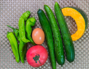 Japan vegetables on pattern texture background