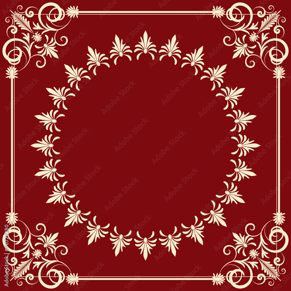 Poster retro style vector background with damask frame and corners