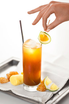 Iced tea Fruit citrus fresh homemade recipe liquor mixed cocktail summer refreshment
