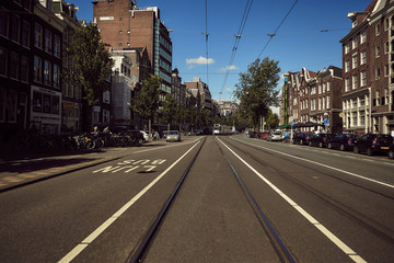 Fototapeta na wymiar Linha de eléctrico em Amsterdão