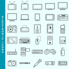 Thin line electronic devices vector icons set