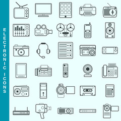Thin line electronic devices vector icons set