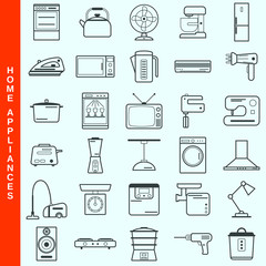 Thin line home appliances vector icons set