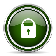 padlock green glossy web icon