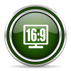 16 9 display green glossy web icon