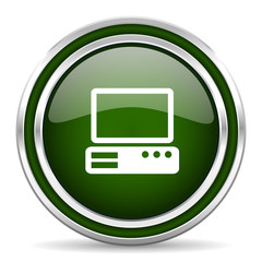 computer green glossy web icon