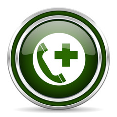 emergency call green glossy web icon