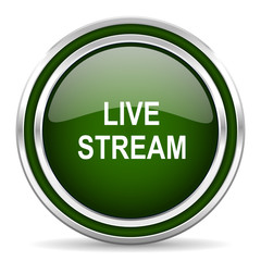 live stream green glossy web icon