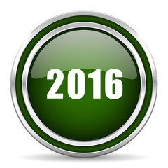 year 2016 green glossy web icon