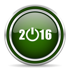 year 2016 green glossy web icon