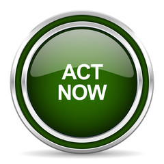 act now green glossy web icon