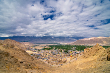 Leh city, viewing from Leh palace in  Jammu and Kashmir State, India
