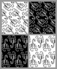 Image of Set of seamless hand drawn patterns with scorpions printed on Printed Glass Basin Splashbacks