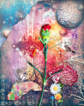 Graffiti background with colorful and abstract flowers