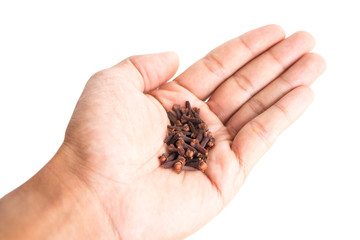 pill in male hand on white background isolated
