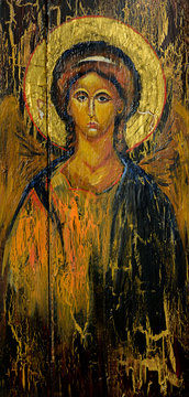 Hand painted picture of archangel Michael styled on the old orthodox icon.