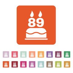 The birthday cake with candles in the form of number 89 icon. Birthday symbol. Flat