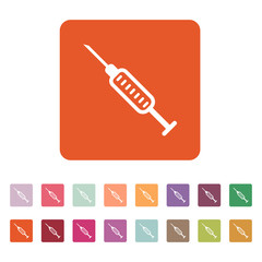 The syringe icon. Injector and hypodermic, preparation, medicine,  vaccine symbol. Flat