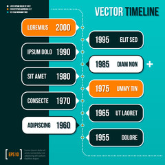 Vertical vector timeline template on turquoise background. EPS10