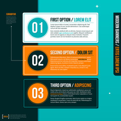 Three numbered banners on turquoise background.