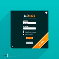 Login form in a black square on turquoise background. EPS10.