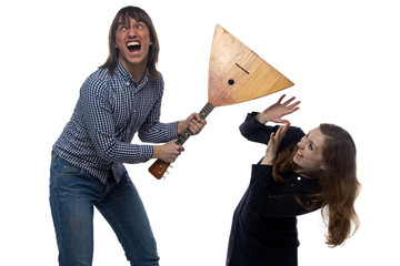 Angry young man and screaming woman