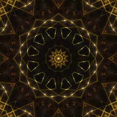 dark abstract background, gold kaleidoscope light