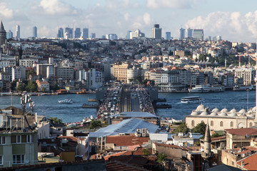 In front of galata bridge vieweing on beyoglu and traffic from hidden spot