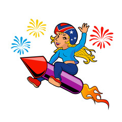 Girl riding a rocket firework 
