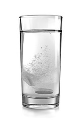 Pill in glass of water on light background