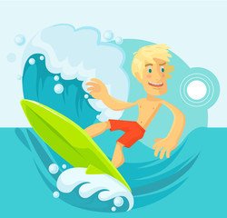 Vector surfer flat cartoon illustration