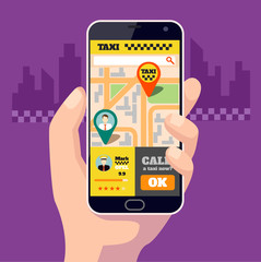 Taxi mobile app. Vector flat illustration