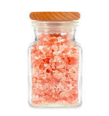 Himalayan salt in a jar isolated on white