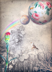 Enchanted country with rainbow and red carnation © Rosario Rizzo