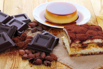 Tiramisù , cioccolato e crem caramel