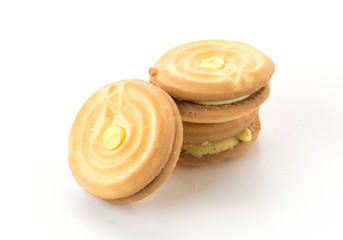 cookie biscuit with cream on white