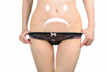 Image of a sad smiley on the abdomen of women
