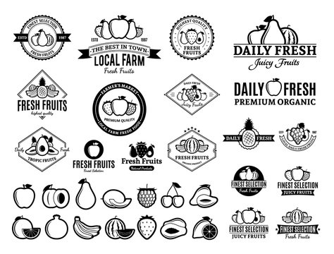 Fruits Logos, Labels, Fruits Icons and Design Elements