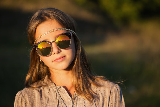 Portrait Of  Hippie Girl In Sunglasses