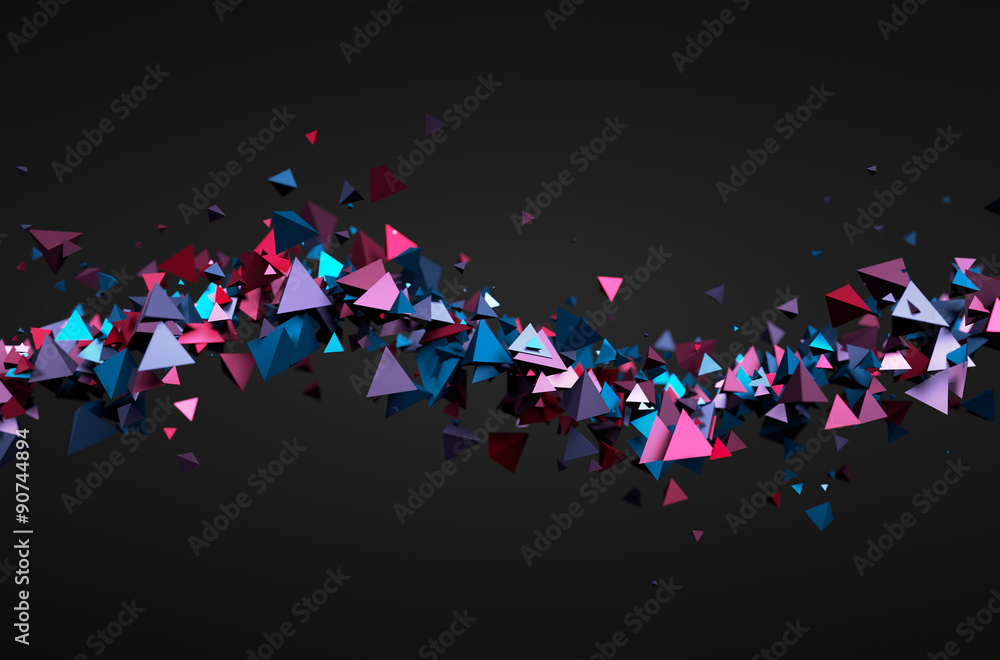 Poster abstract 3d rendering of flying particles.